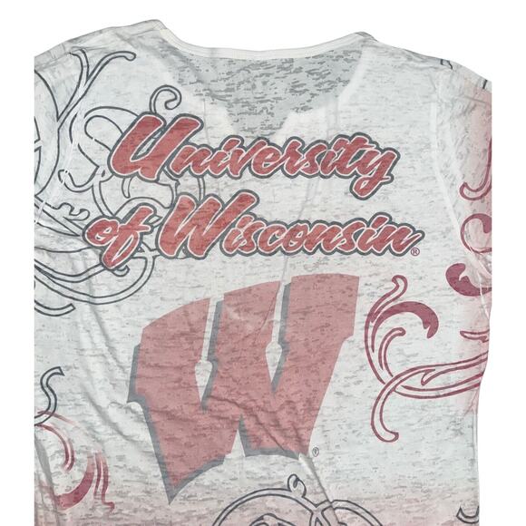 Wisconsin Badgers Women's Burnout Shirt Size Large Red & White NCAA Apparel EUC - Picture 4 of 5
